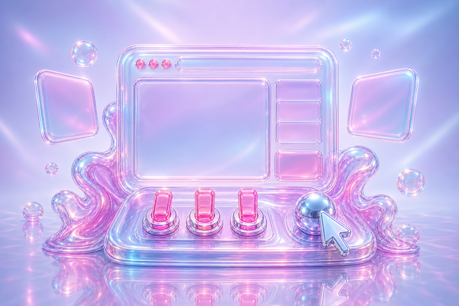 A modular liquid-glass content control console with pink toggles